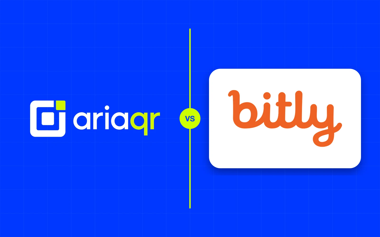 The AriaQR logo and the Bitly logo side by side on cobalt, separated by a lime line.