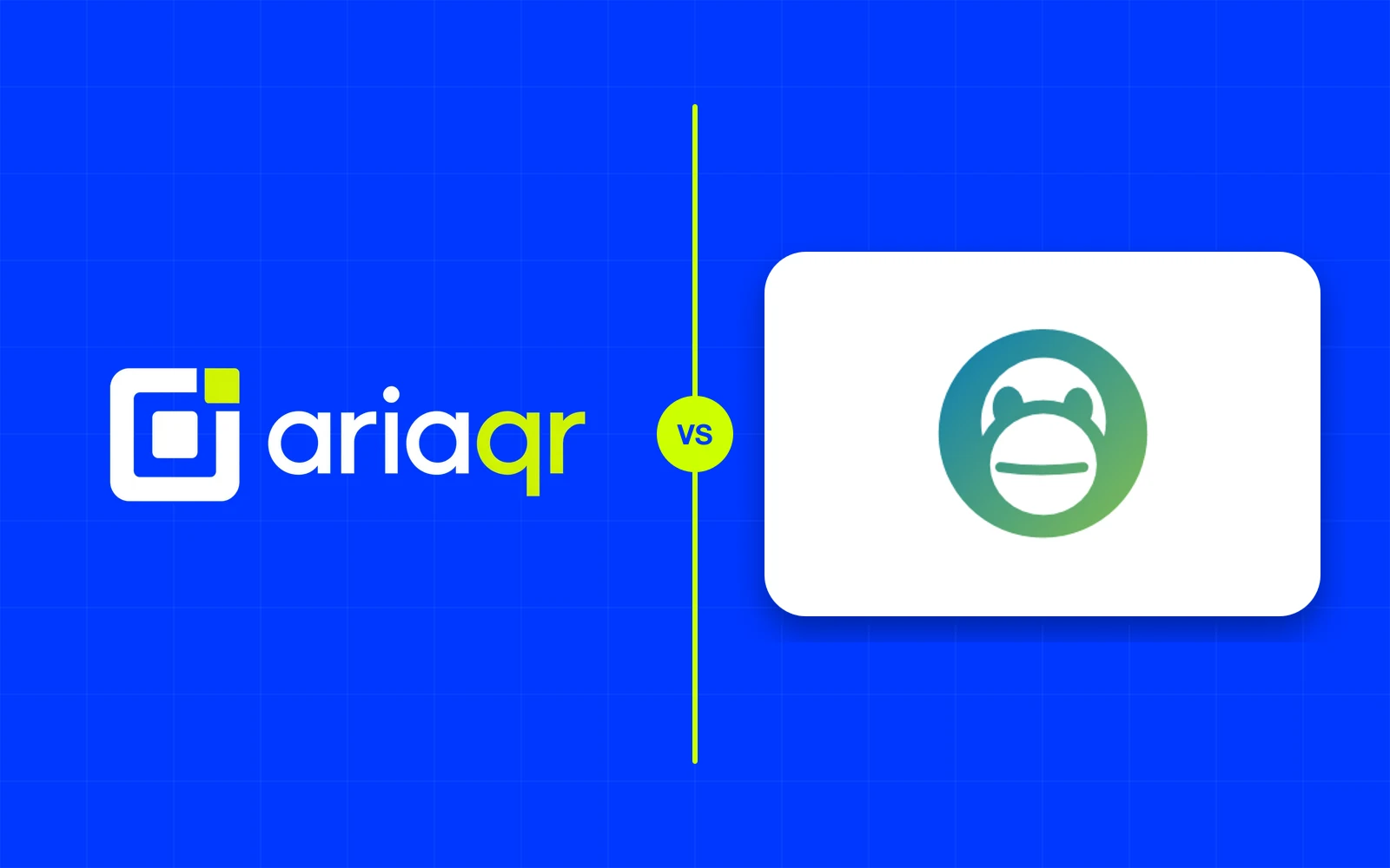 The AriaQR logo and the QR Code Monkey logo side by side on cobalt, separated by a lime line.