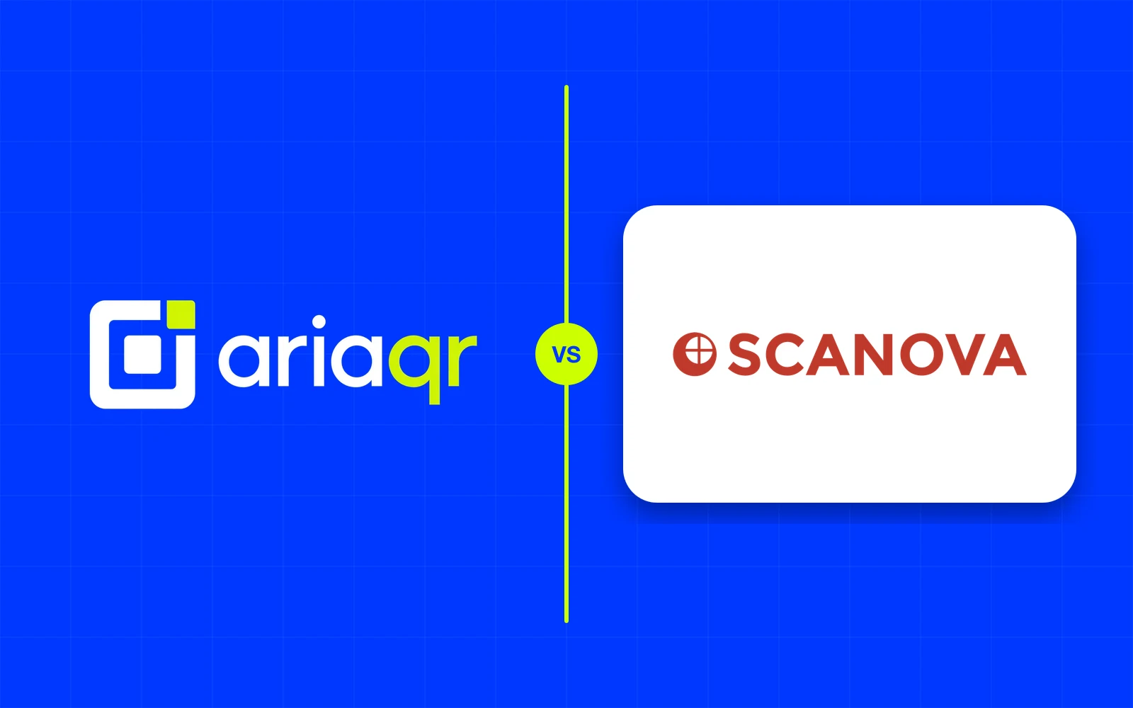 The AriaQR logo and the Scanova logo side by side on cobalt, separated by a lime line.