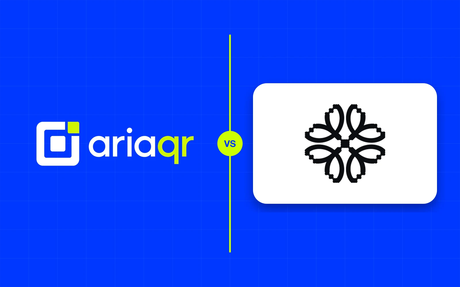 The AriaQR logo and the Uniqode logo side by side on cobalt, separated by a lime line.