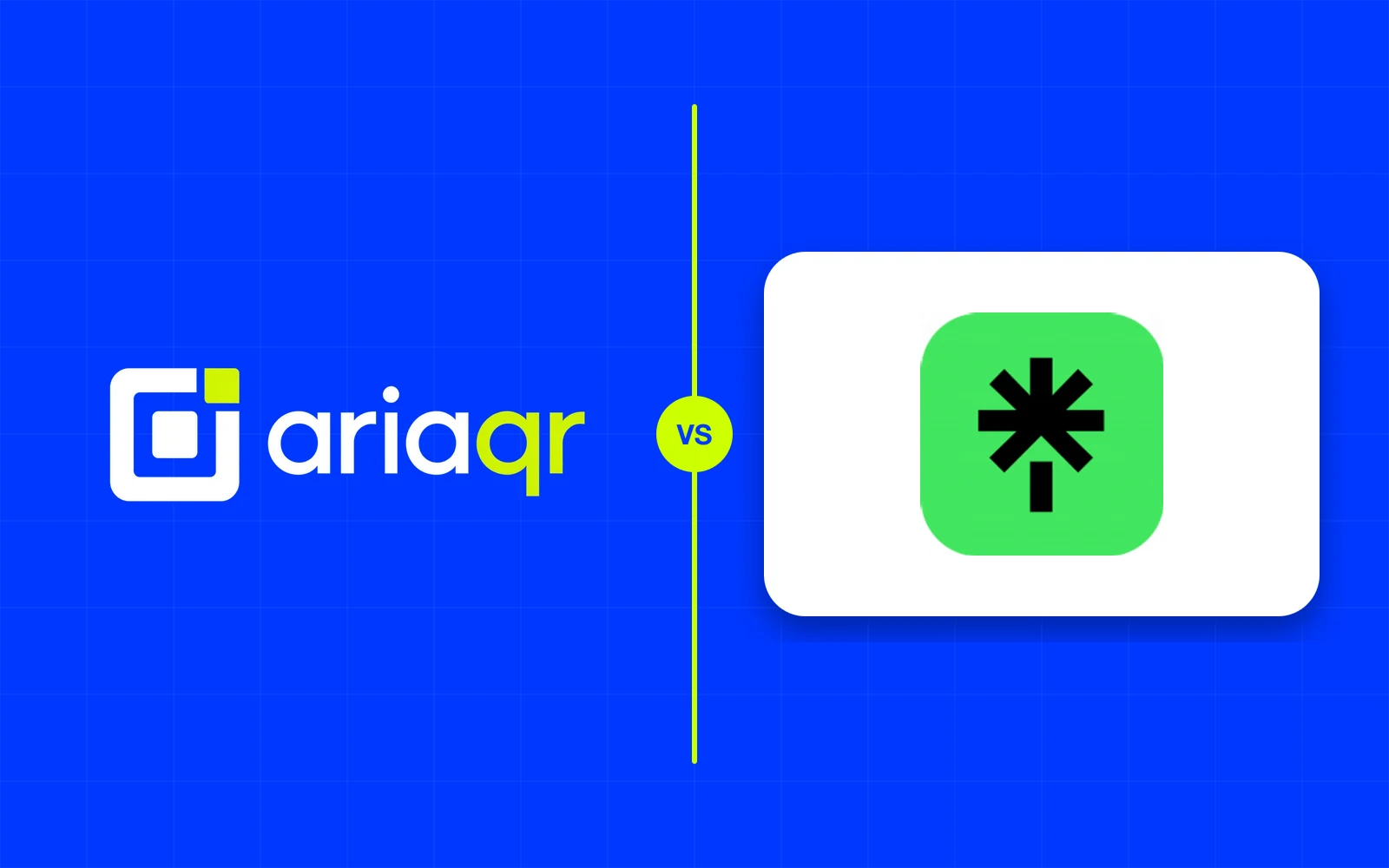The AriaQR logo and the Linktree logo side by side on cobalt, separated by a lime line.
