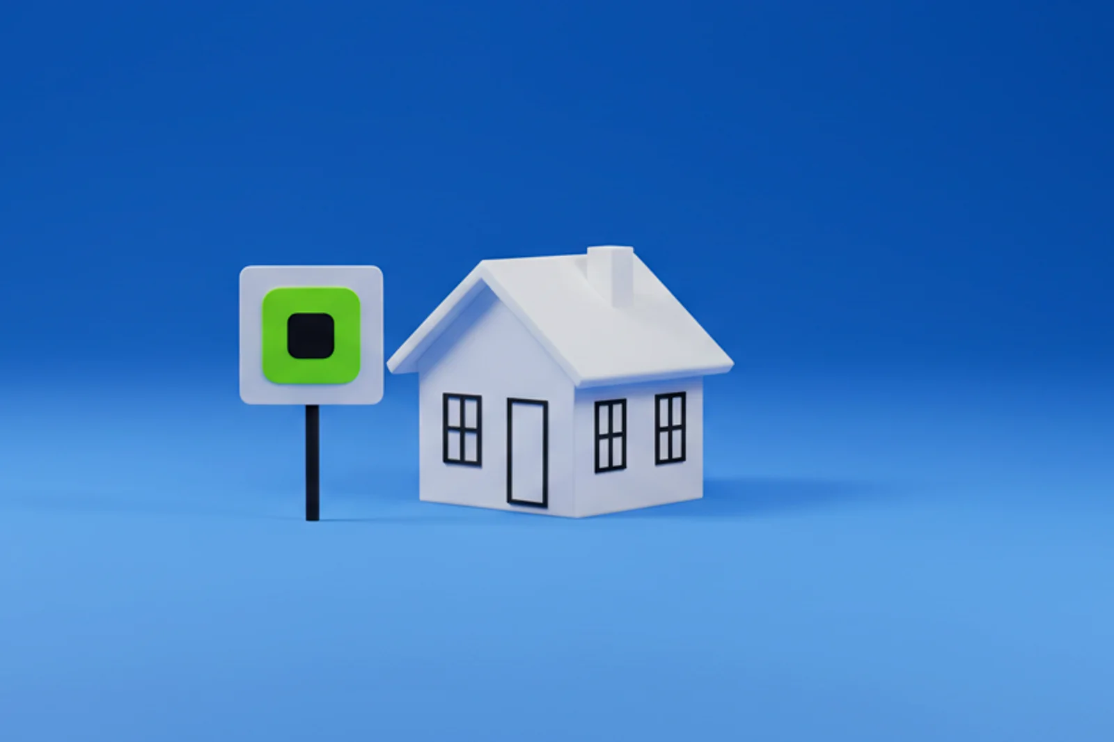 A yard sign rider on a front lawn in Portland showing an AriaQR code made from the listing's exterior photo, with the house itself out of focus behind it.