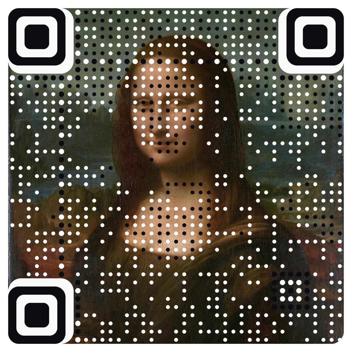 The Mona Lisa recreated as a scannable QR code — artistic QR code by AriaQR
